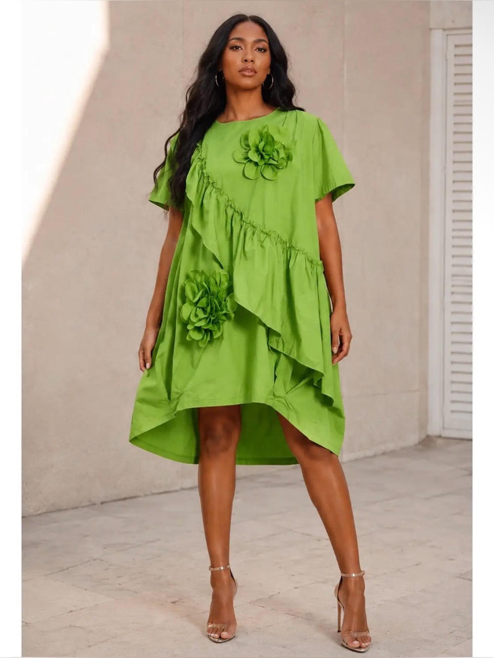 N by Nancy green ruffle flower dress NWT